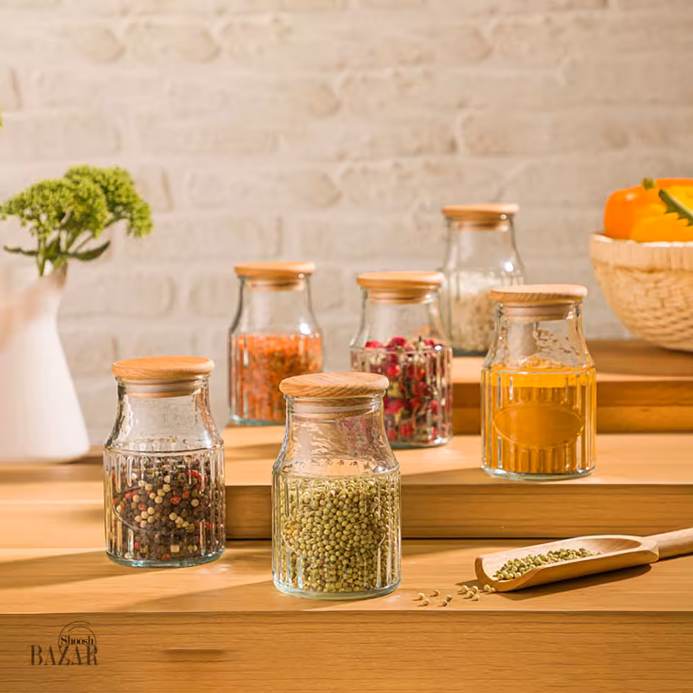 بانکه ادویه شیشه ای 230 سی سی در چوبی لیمون کد 2264