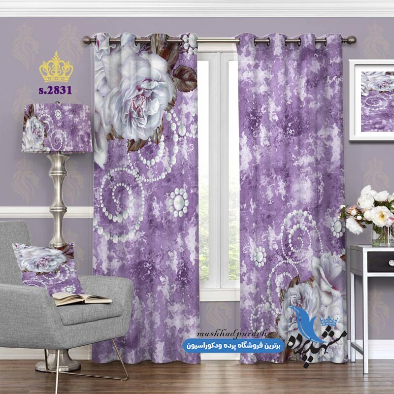 پرده پانچ گلدار طرح گل و مروارید کد s-2831
