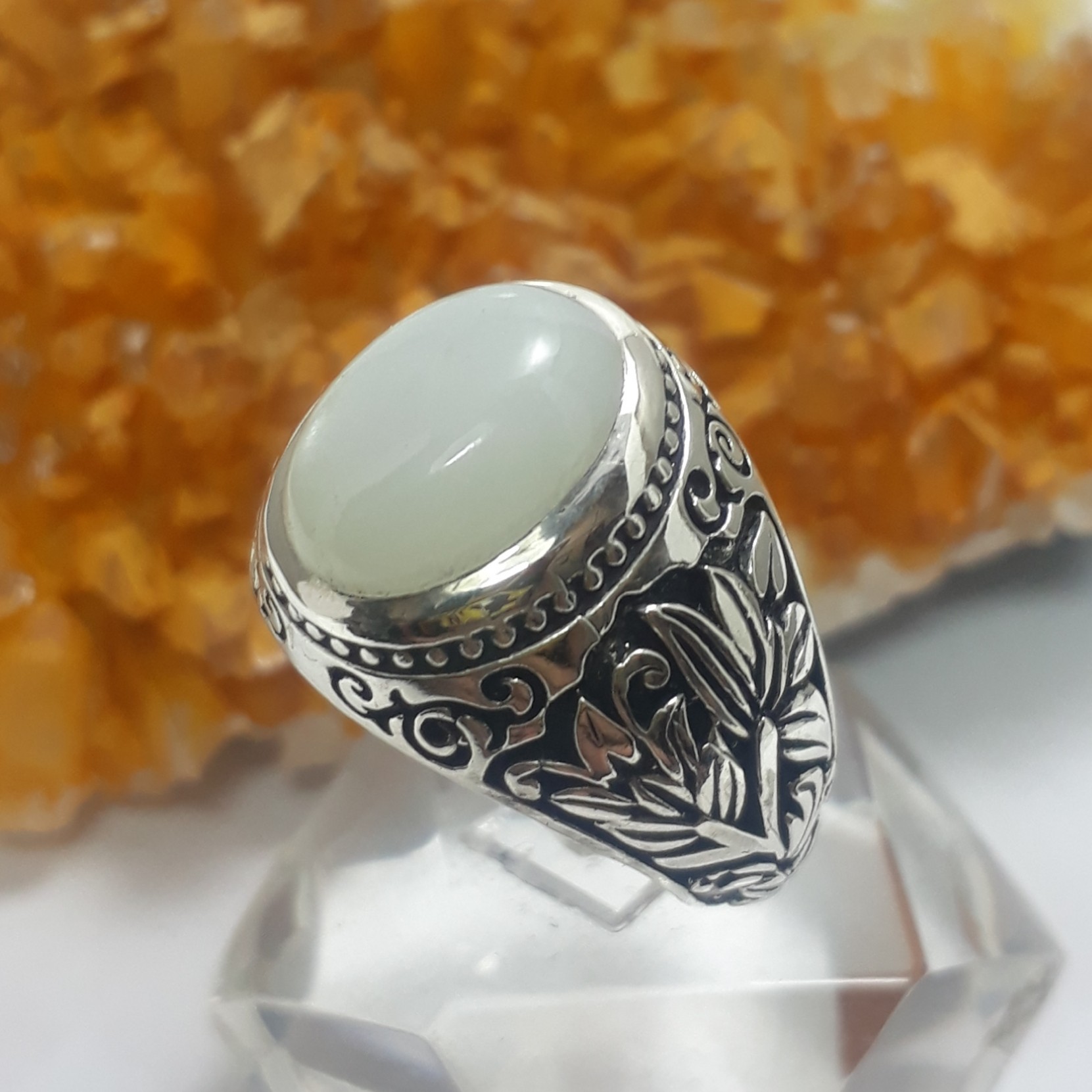 انگشتر نقره مردانه نگین سنگ ماه(مون استون)کد 914855