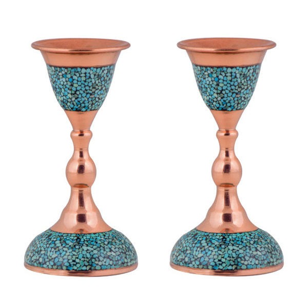شمعدان فیروزه کوبی مدل F061 کد 01 بسته 2 عددی