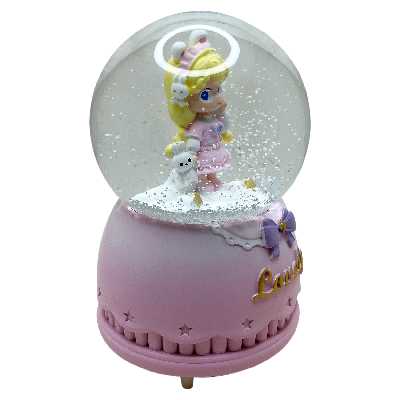 گوی موزیکال مدل پمپی Lovely طرح دختر مو طلایی و خرگوش کوچولو کد PB9