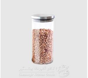 بانکه استوانه شیشه ای درب بامبو سایز 2 کد 91020