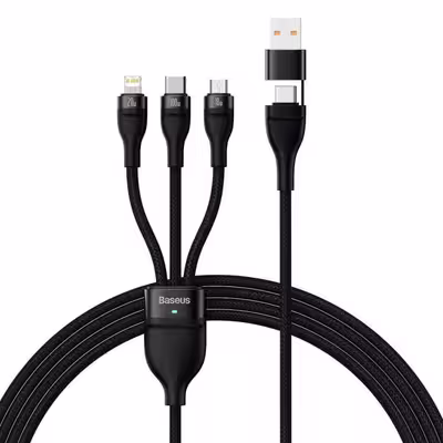 کابل تبدیل USB/USB-C به لایتنینگ /USB-C/micro-USB باسئوس مدل TWO-FOR-THREE FASH CHARHING CABLE 100W طول 1.2 متر