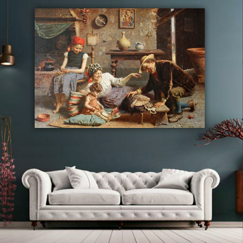 تابلو بوم طرح فرانسوی مدل خانواده در کلبه کد SDB2437