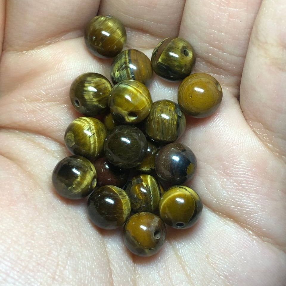 مهره سنگ سوراخ دار چشم ببر  کاملا طبیعی سایز 6 کد 268