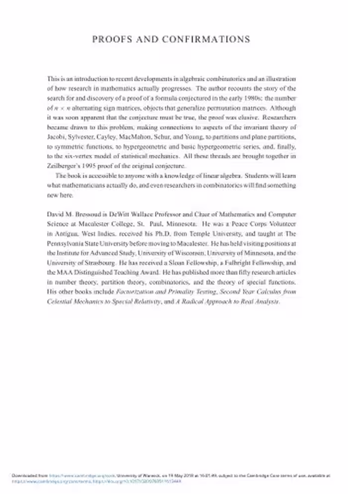 خرید و دانلود نسخه کامل کتاب Proofs and Confirmations: The Story of the Alternating-Sign Matrix Conjecture