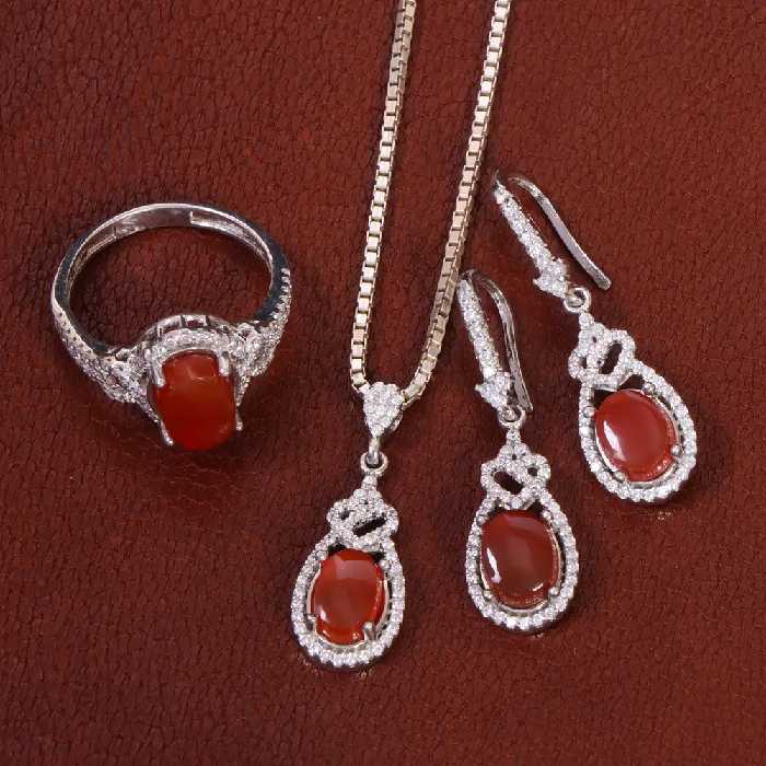 نیم ست عقیق زنانه کد 27888 - جواهری مشاهیر