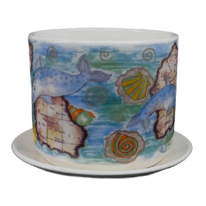 گلدان دکوری مدل رومیزی طرح بوهو کد 2 به همراه زیرگلدانی