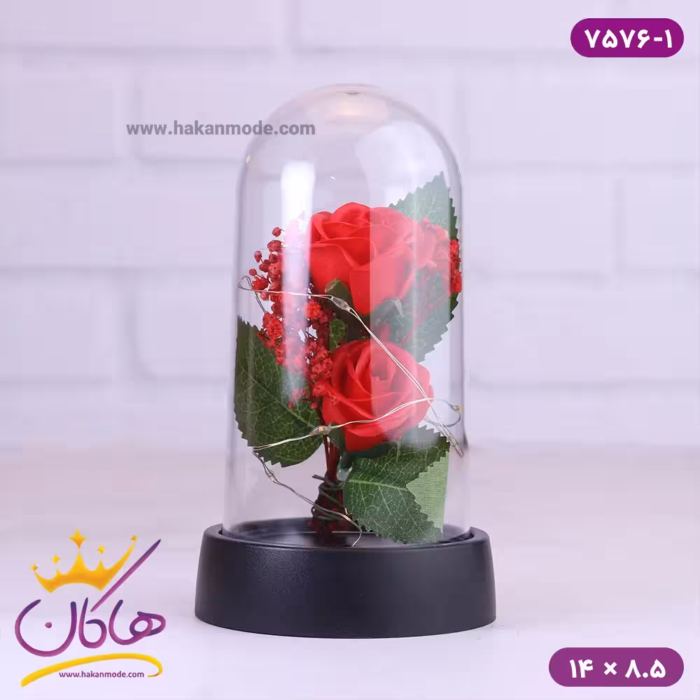 حباب شیشه ای چراغ دار گل قرمز 7576/1