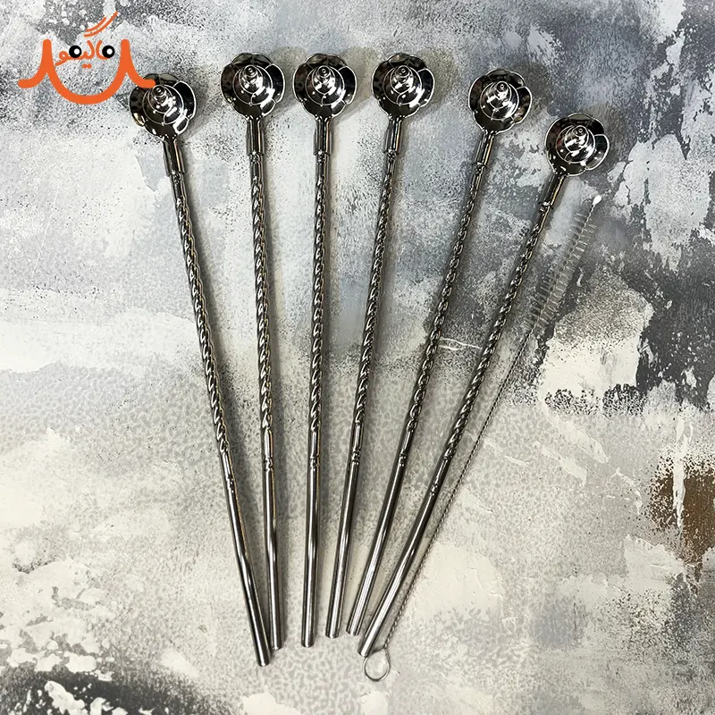 قاشق شربت نی دار استیل فالکون نقره ای