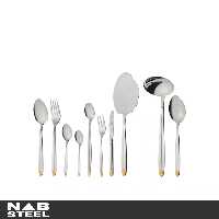 سرویس قاشق و چنگال ناب استیل 98 پارچه مدل پالرمو دور طلایی جعبه کادویی