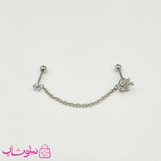 پیرسینگ گوش نگینی زنجیری نقره ای کد 991