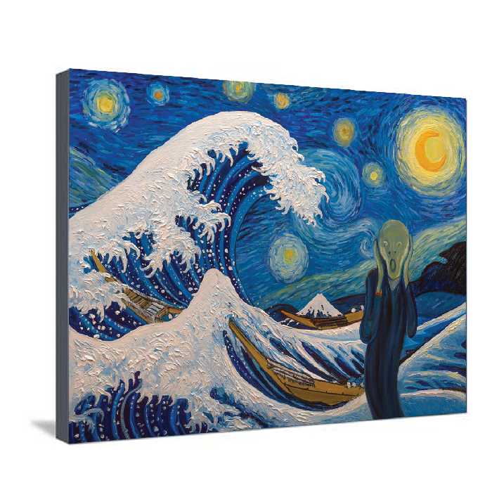 تابلو نقاشی رنگ روغن طرح تلفیقی شب پر ستاره ونگوگ کد 0110