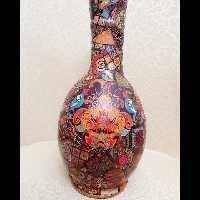 کوزه سفالی نقش سنتی تکنیک سوخته نگاری مناسب دکوری بوفه کادو هدیه تزیینی هنر دکوپاژ دستسازه سفال از غرفه فدک فاطمه کاظمی