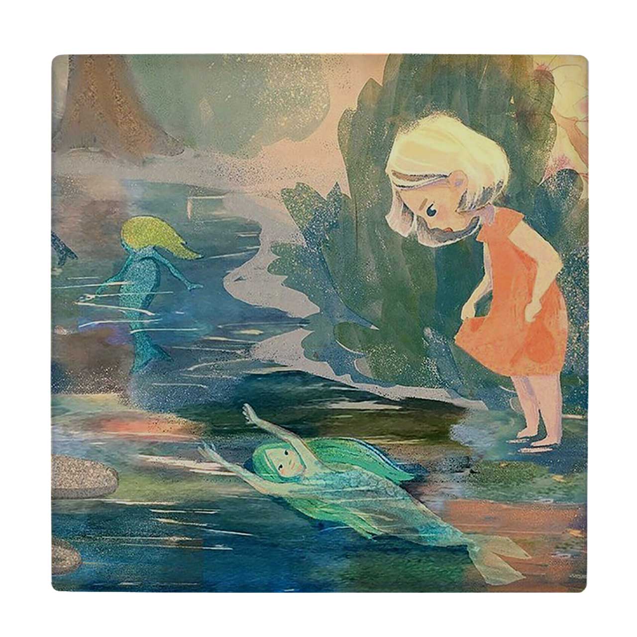 کاشی کارنیلا طرح نقاشی دختر و پری دریایی کد wkk2000