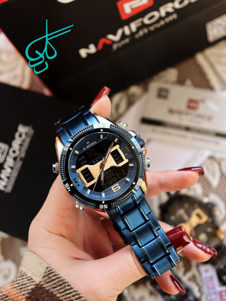 خرید ساعت اورجینال مردانه نیوی فورس مدل 9201 بندقفلی دوزمانه آلارم و چراغدار کرنومتر رنگ ثابت موتور ژاپن همراه با جعبه و پاکت کد 1921493 - ردگل