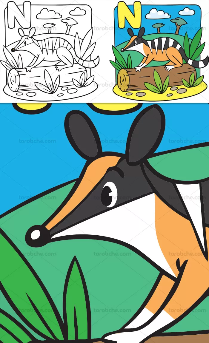 وکتور آموزش رنگ آمیزی کودک حرف N | گرافیک با طعم تربچه