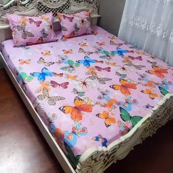 روتختی دو نفره زمینه صورتی طرح پروانه