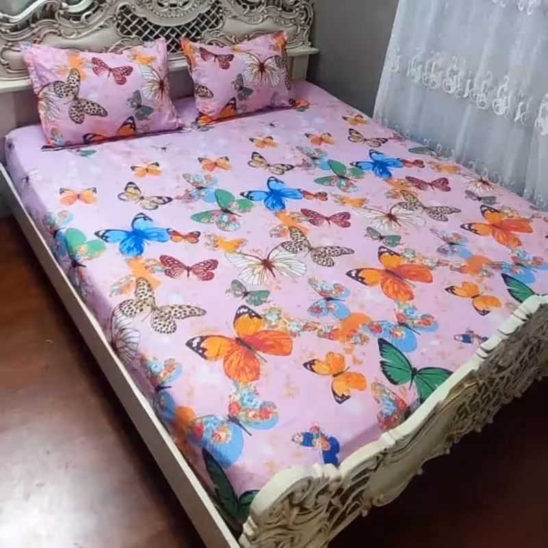 روتختی دو نفره زمینه صورتی طرح پروانه