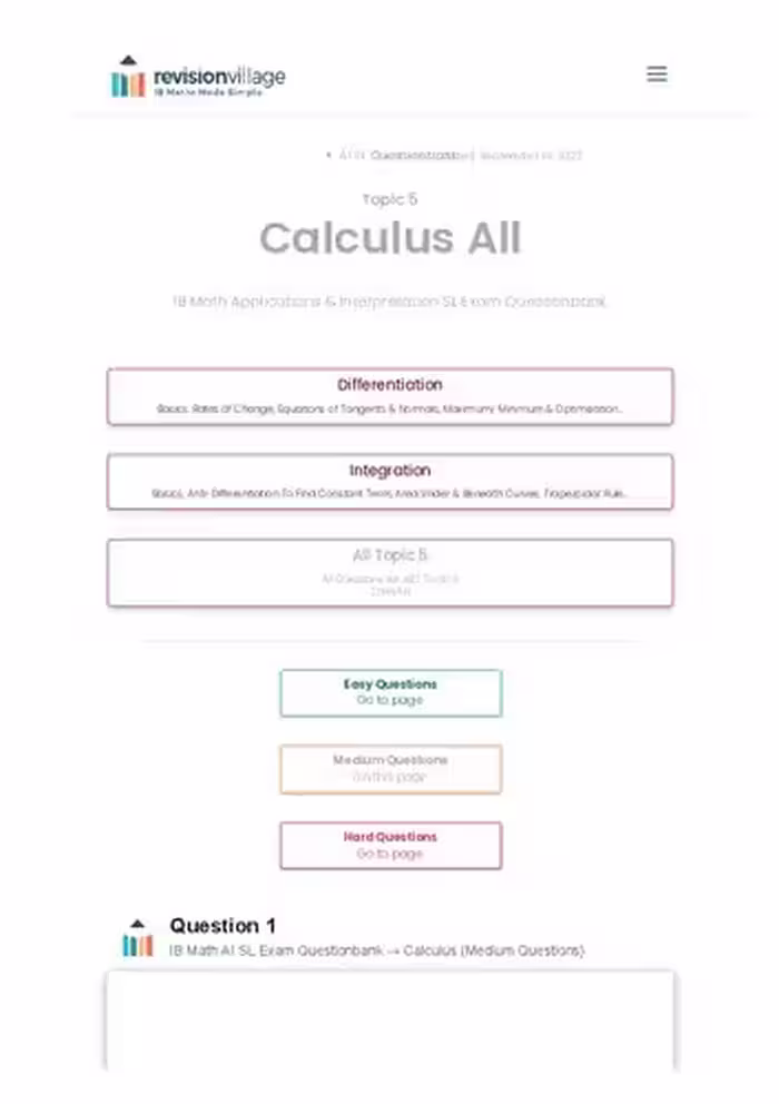 خرید و دانلود نسخه کامل کتاب Revision village Math AI SL - Calculus - Medium Difficulty Questionbank