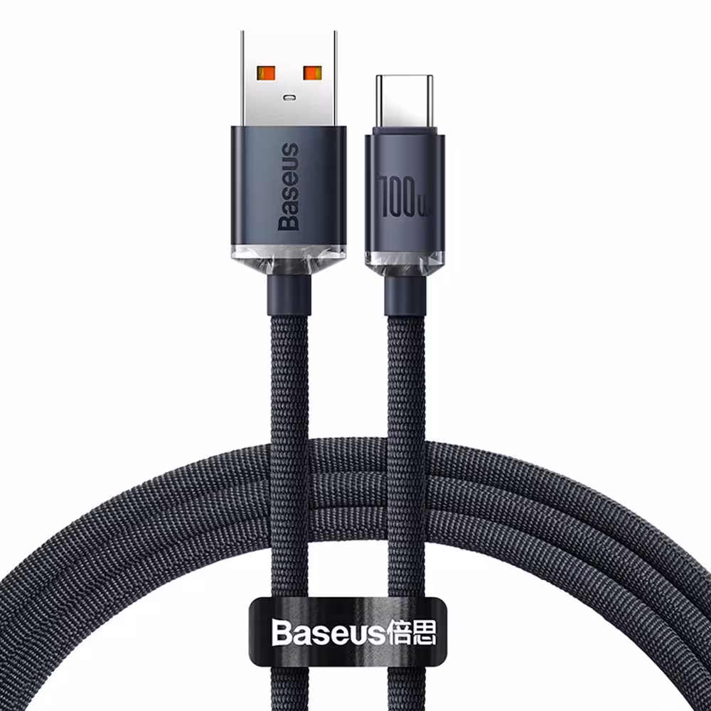 کابل شارژ USB به Type-C بیسوس مدل Crystal Shine طول 1.2 متر توان 100 وات