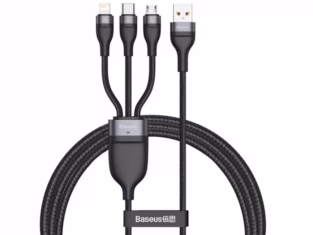 کابل شارژ سریع سه سر 1.2 متری بیسوس Baseus One For Three Fast Charging Data Cable USB to M L C 66W 1.2M CA1T3-G1