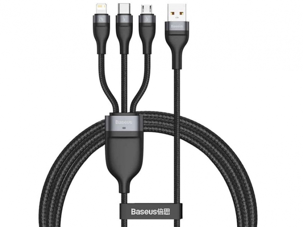کابل شارژ سریع سه سر 12 متری بیسوس Baseus One For Three Fast Charging Data Cable USB to M L C 66W 12M CA1T3-G1