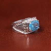 انگشتر توپاز آبی مردانه کد 19870 - جواهری مشاهیر