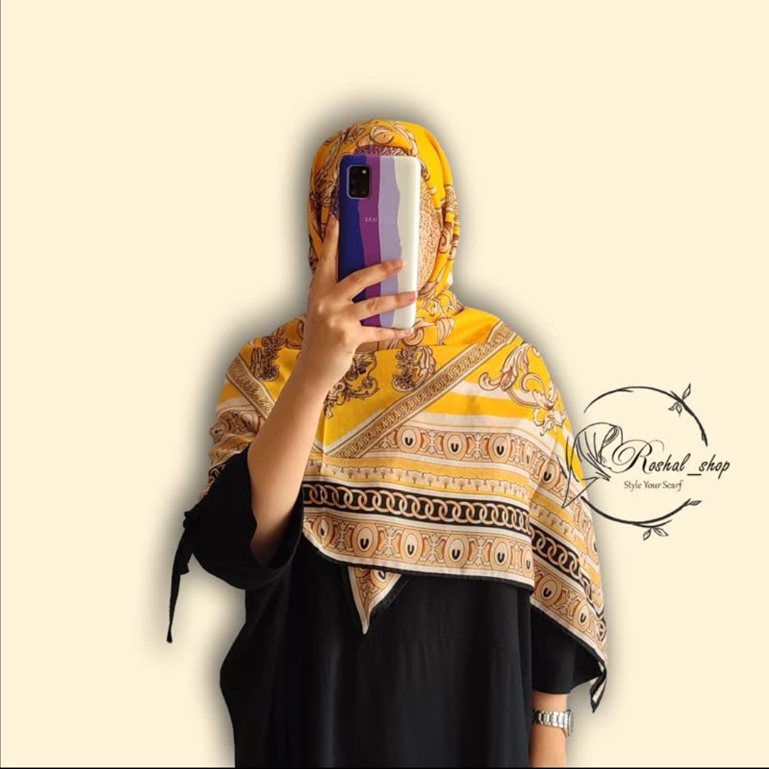 روسر ی نخ دور دست دوز رنگ زرد سفید کرم شیک و با کیفیت قواره دار 140