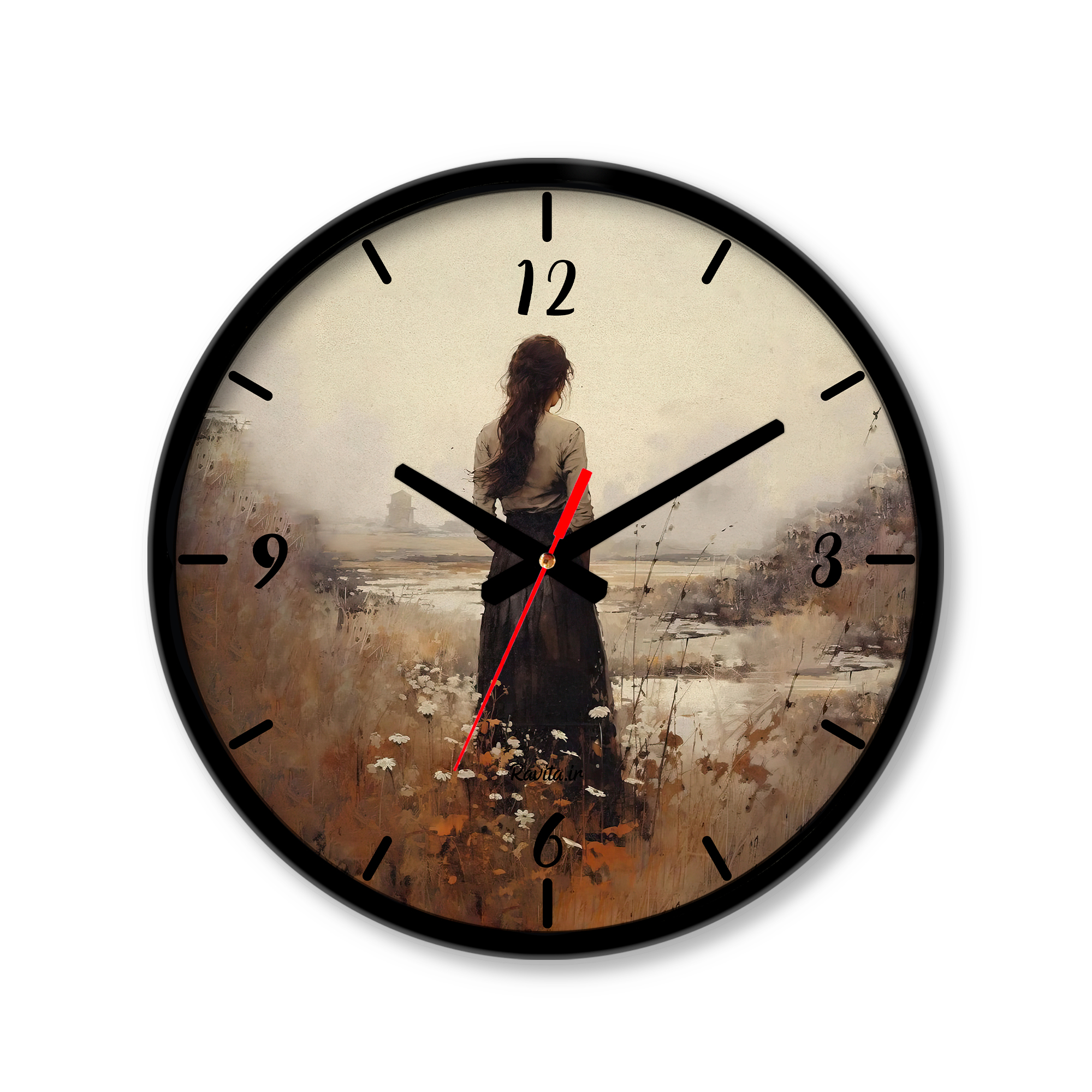 ساعت دیواری کوچک راویتا طرح نقاشی دختری در مزرعه کد 3563
