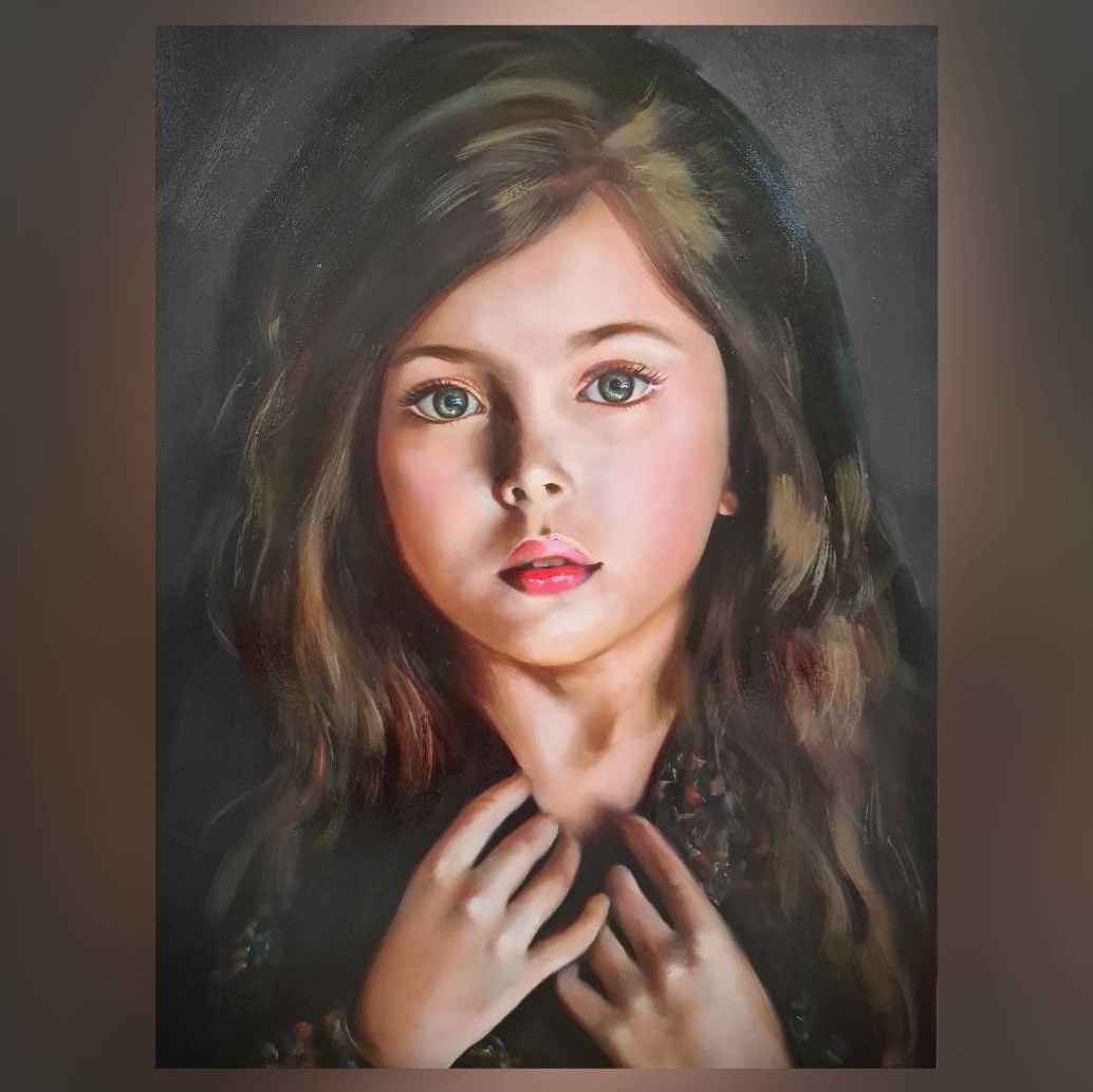 تابلو رنگ روغن   دختر زیبا، در ابعاد 60 در 80