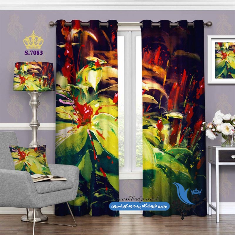 پرده پانچ گلدار طرح نقاشی گل کد s-7083