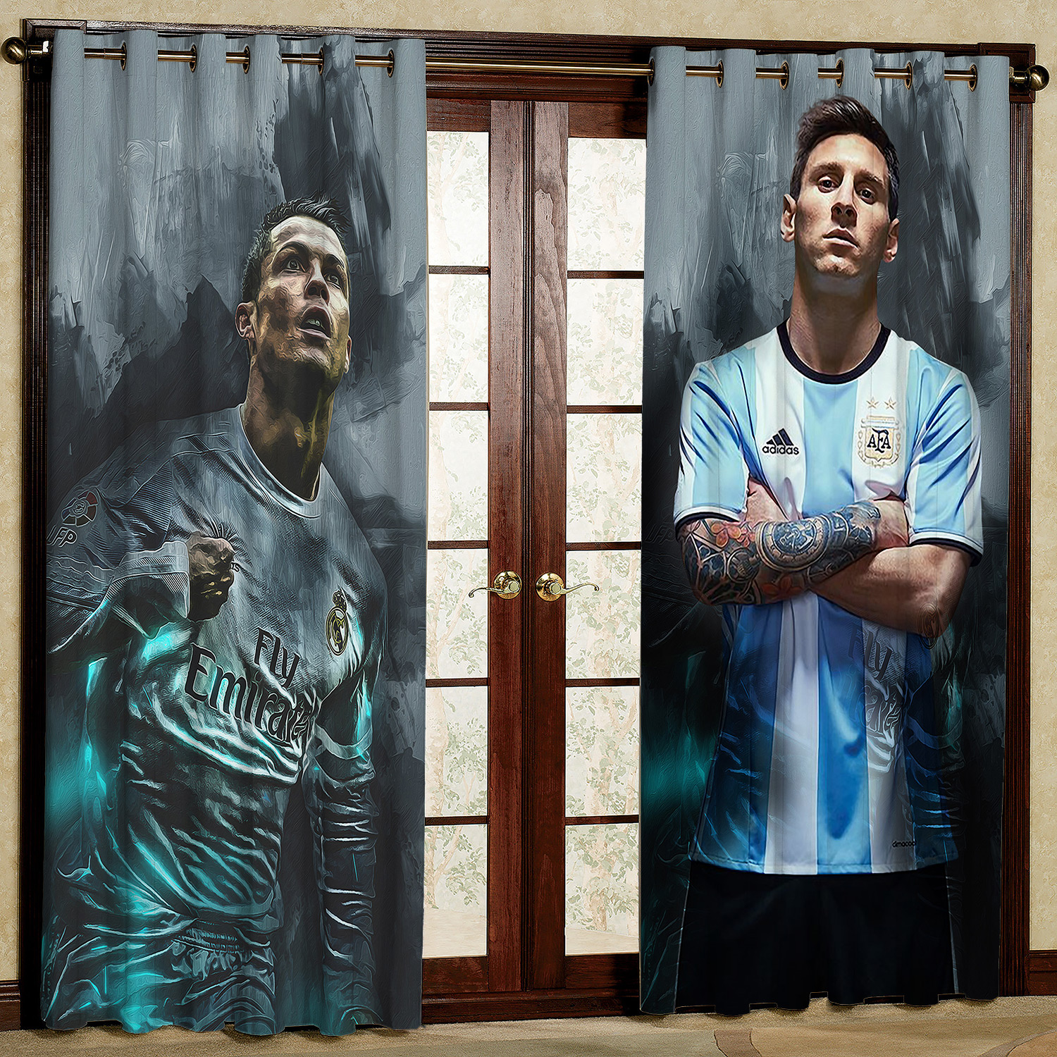 پرده مدل فوتبالی مخمل پانچی کد 1194 سایز 140x280 سانتی متر