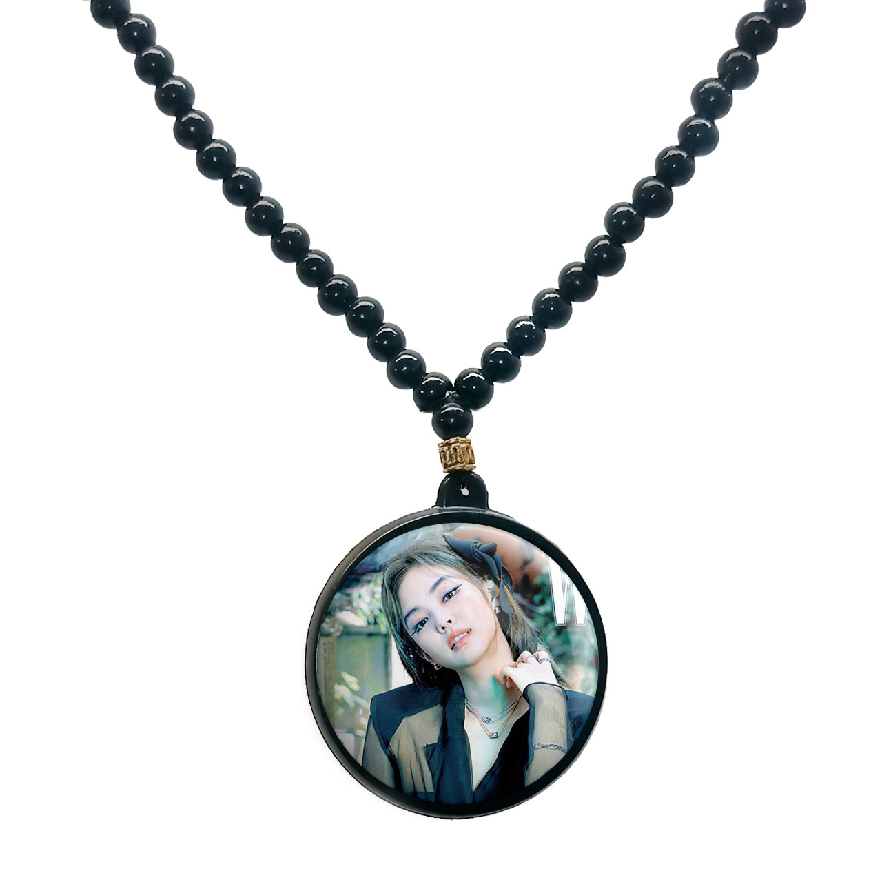 گردنبند پرمانه طرح بلک پینک کد pmd.6775 مدل دو طرفه