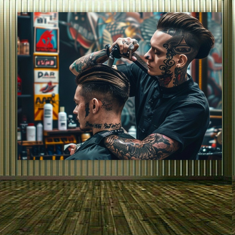 تابلو شاسی طرح آرایشگاه مردانه کد FP104526 | دنیای قاب