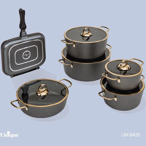 سرویس قابلمه 12 پارچه طوسی فلورانس درب فلت یونیک کد محصول: UN-8420