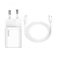 اداپتور به همراه کابل تایپ سی به لایتنینگ بیسوس Baseus super si quick charger TZCCSUP-L02 white