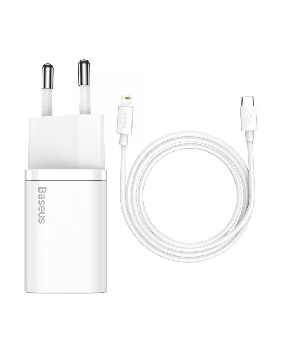 اداپتور به همراه کابل تایپ سی به لایتنینگ بیسوس Baseus super si quick charger TZCCSUP-L02 white