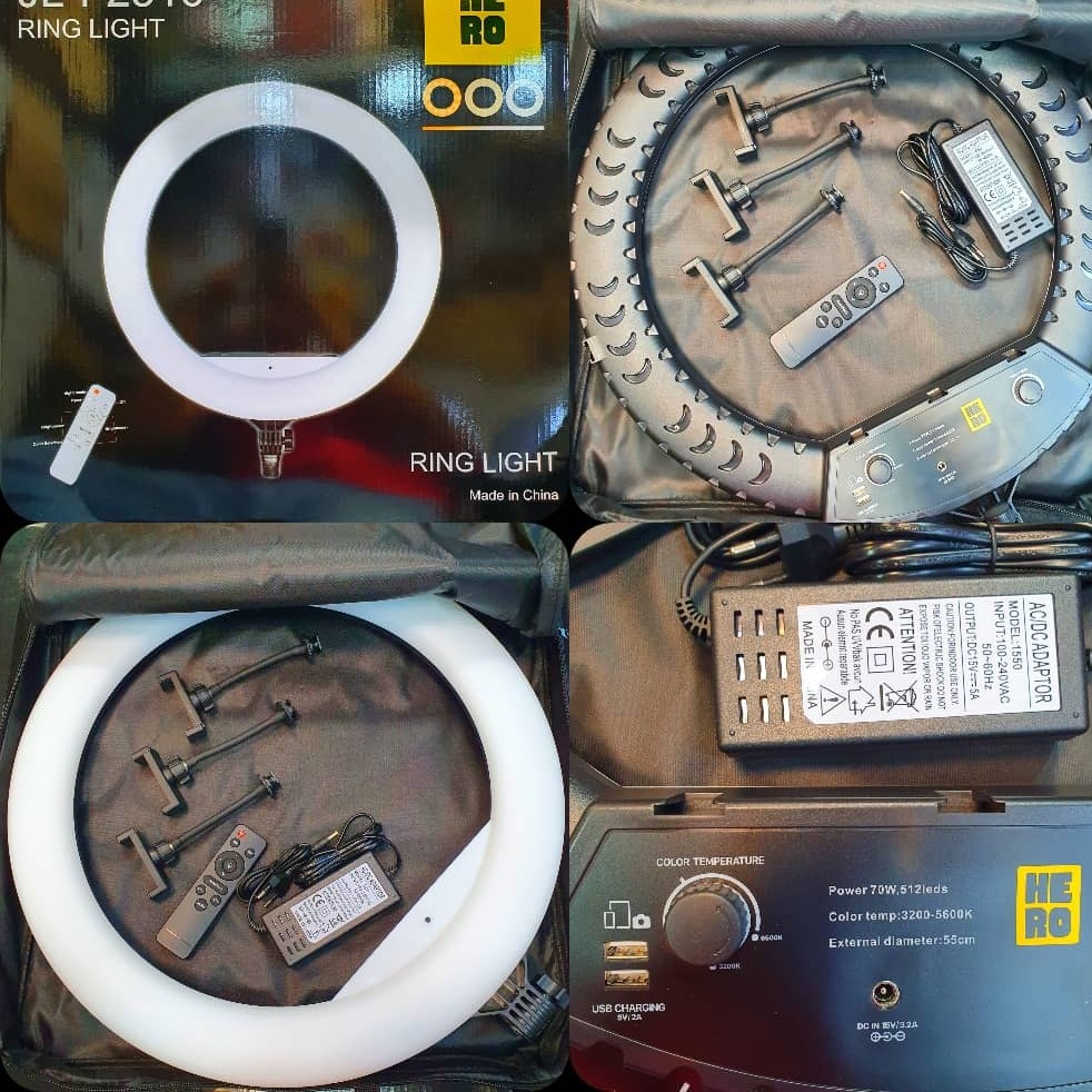 رینگ لایت بزرگ قطر45 دارای دورنگ آفتابی و مهتابی دارای سه پایه بزرگ .پورت usb 
