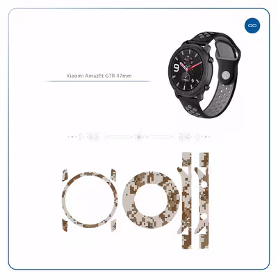 برچسب ماهوت طرح Army Desert Pixel مناسب برای ساعت هوشمند شیایومی Amazfit GTR 47mm