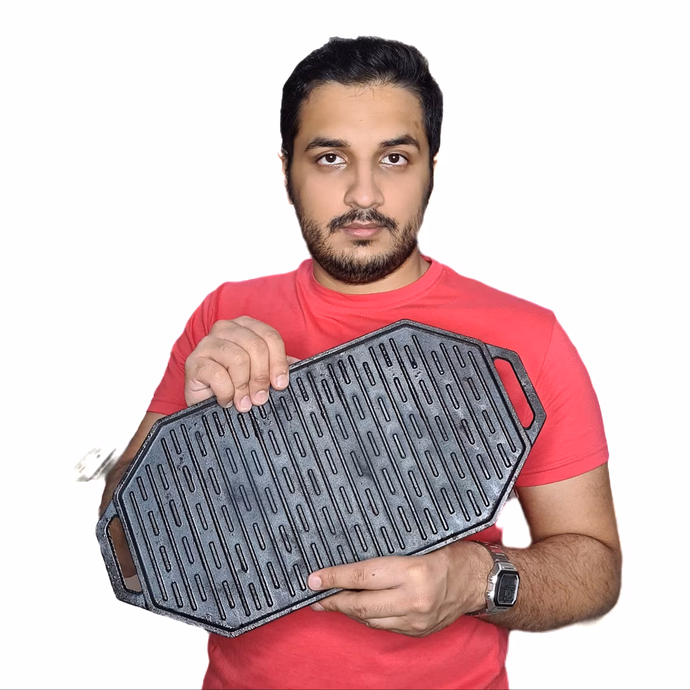 استیک پز گریل 8ضلعی دو طرفه چدن خالص بدون روکش(چدن روسی تابه صفحه گریل چدنی روس)
