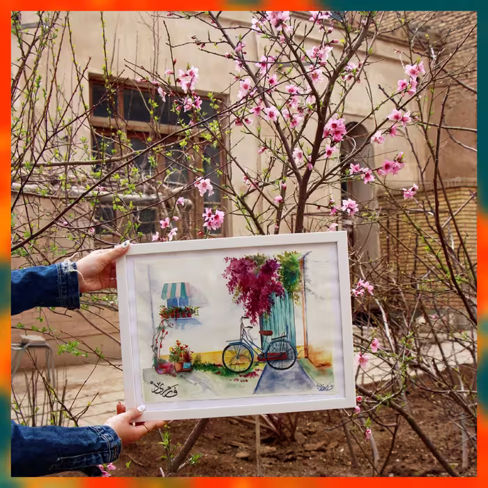 تابلو دکوراتیو نقاشی آبرنگ دوچرخه سایز 45 در 35 (پس کرایه) 