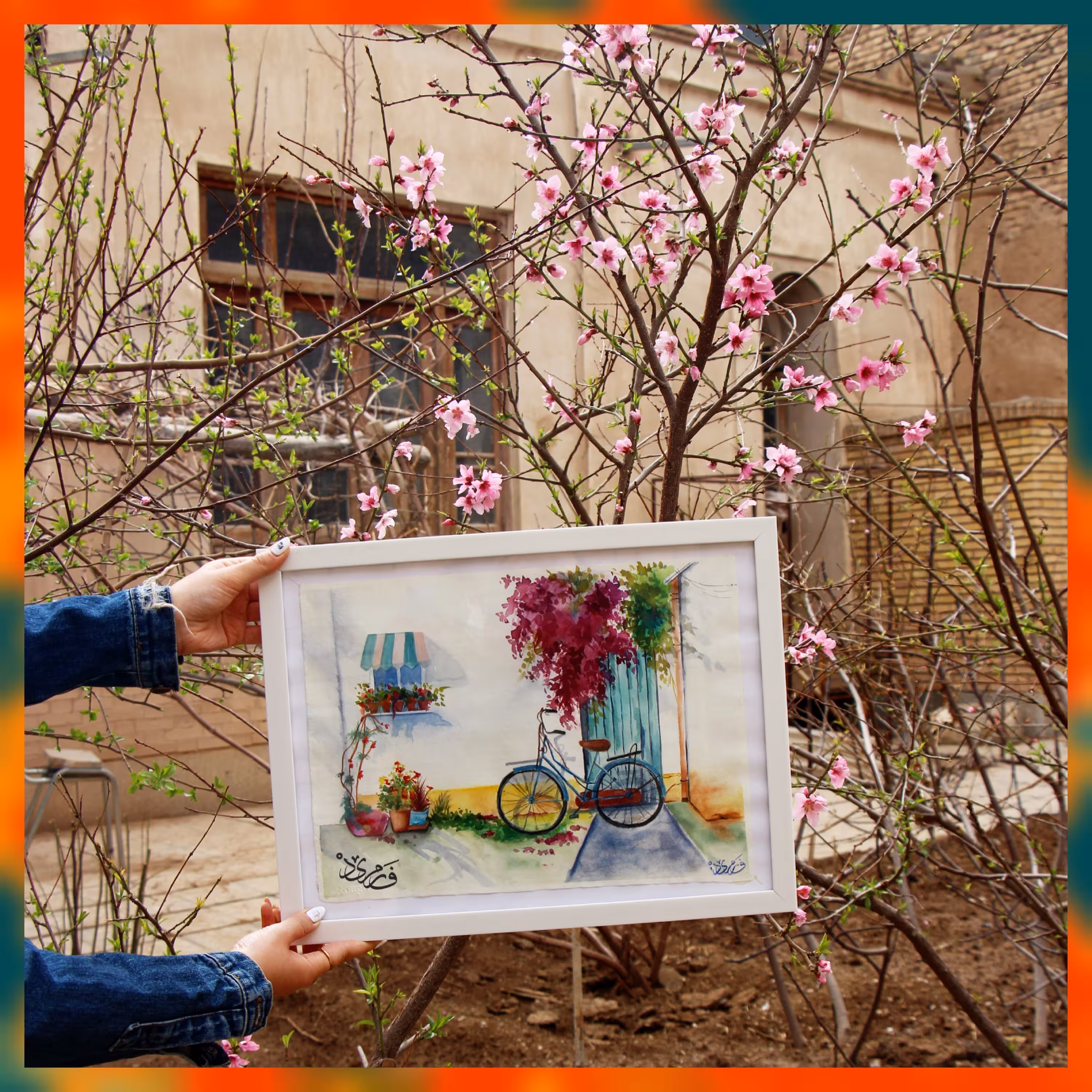 تابلو دکوراتیو نقاشی آبرنگ دوچرخه سایز 45 در 35 (پس کرایه) 