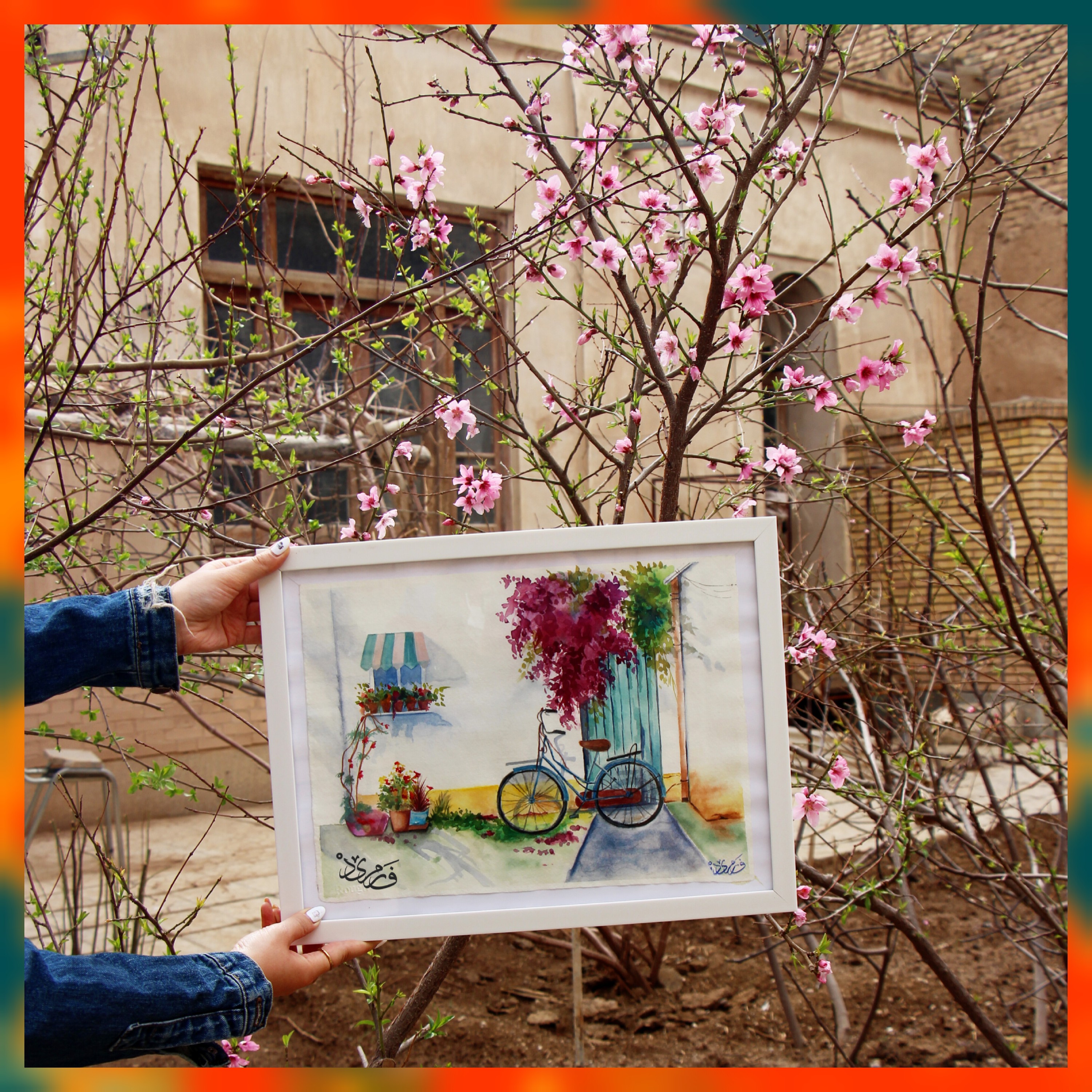 تابلو دکوراتیو نقاشی آبرنگ دوچرخه سایز 45 در 35 (پس کرایه) 