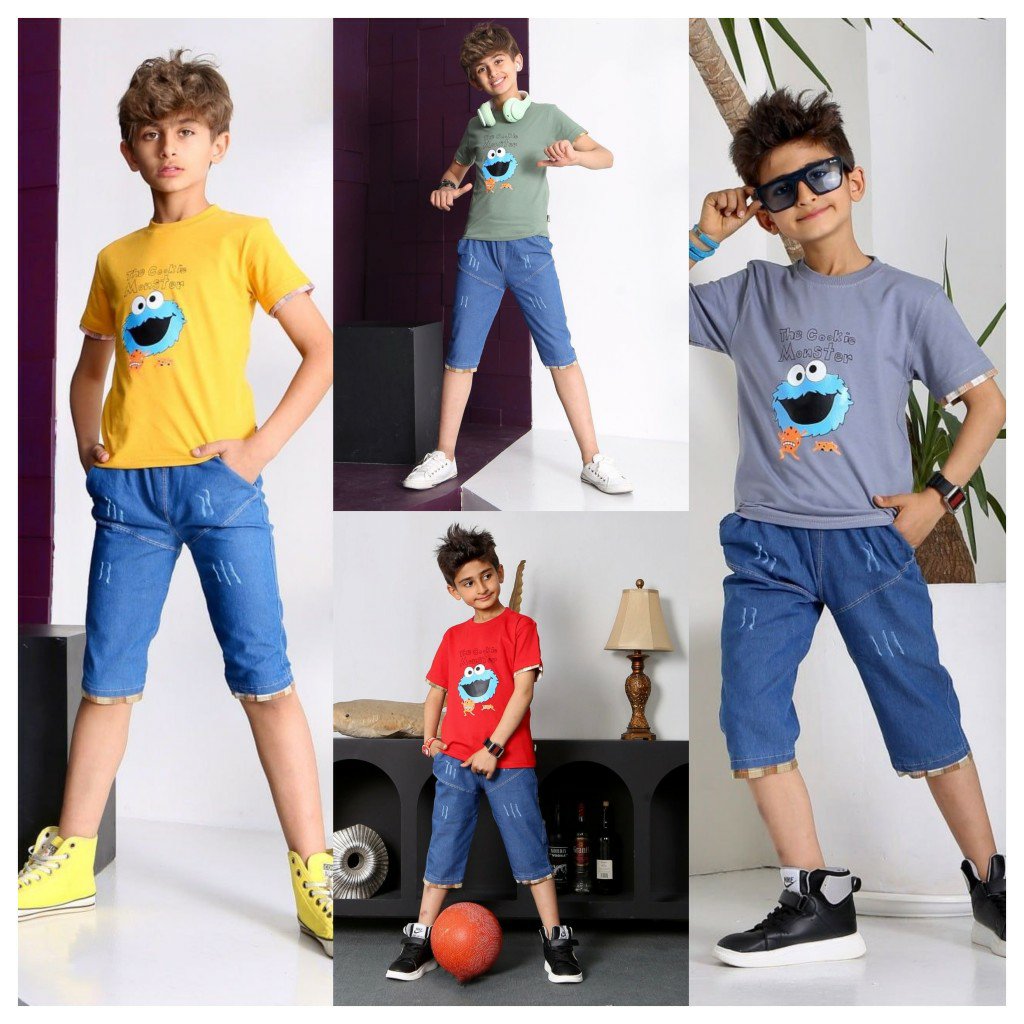 لباس ست پسرانه سایز50    تیشرت و شلوارک لی ست تابستانه جنس بلوز پنبه لاکرا کیفیت عالی کد3149