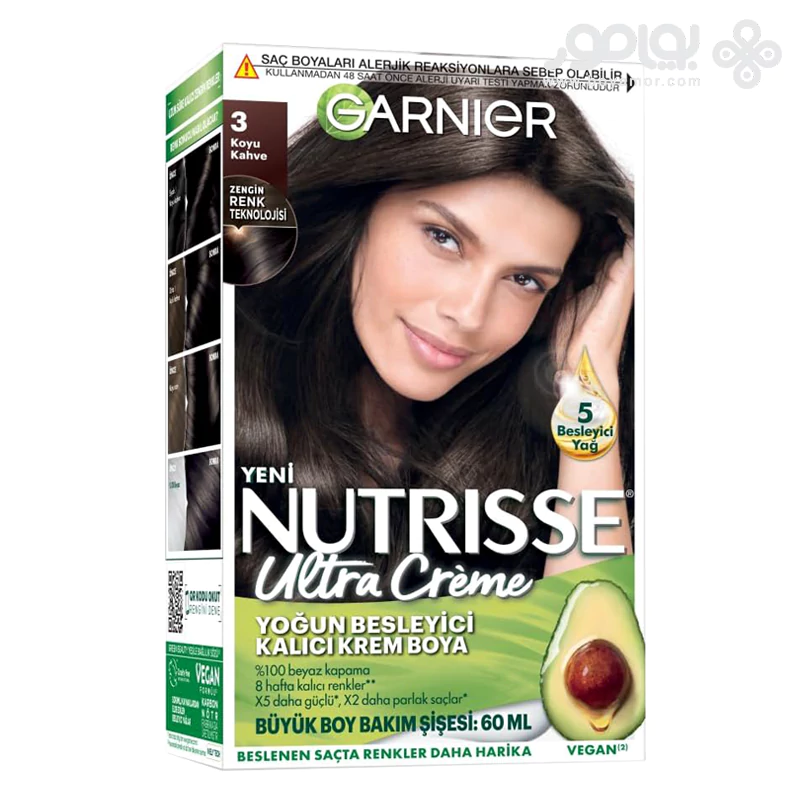 کیت رنگ موی گارنیر NUTRISSE شماره 3 رنگ قهوه ای تیره
