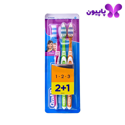 بسته 3 عددی مسواک اورال بی مدل 1.2.3 کلاسیک با برس مدیوم