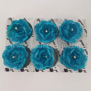 شمع گل رز 6 تایی سبز آبی