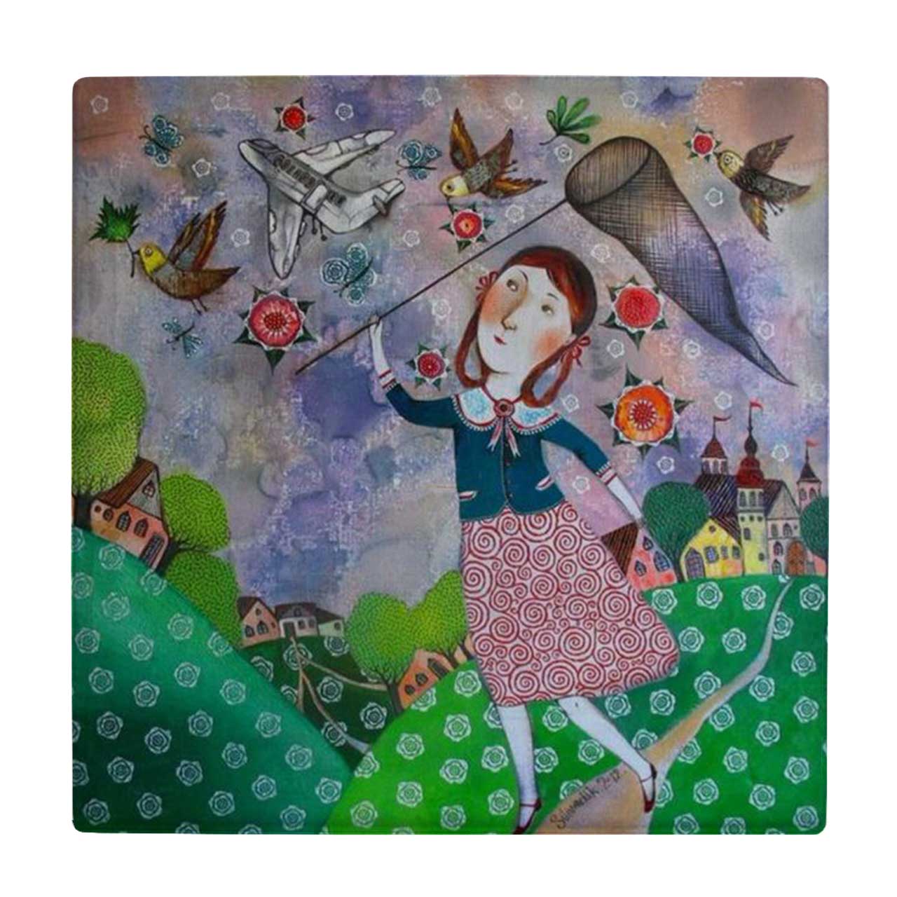 کاشی کارنیلا طرح نقاشی دختر و دورنما شهر کد wkk1169