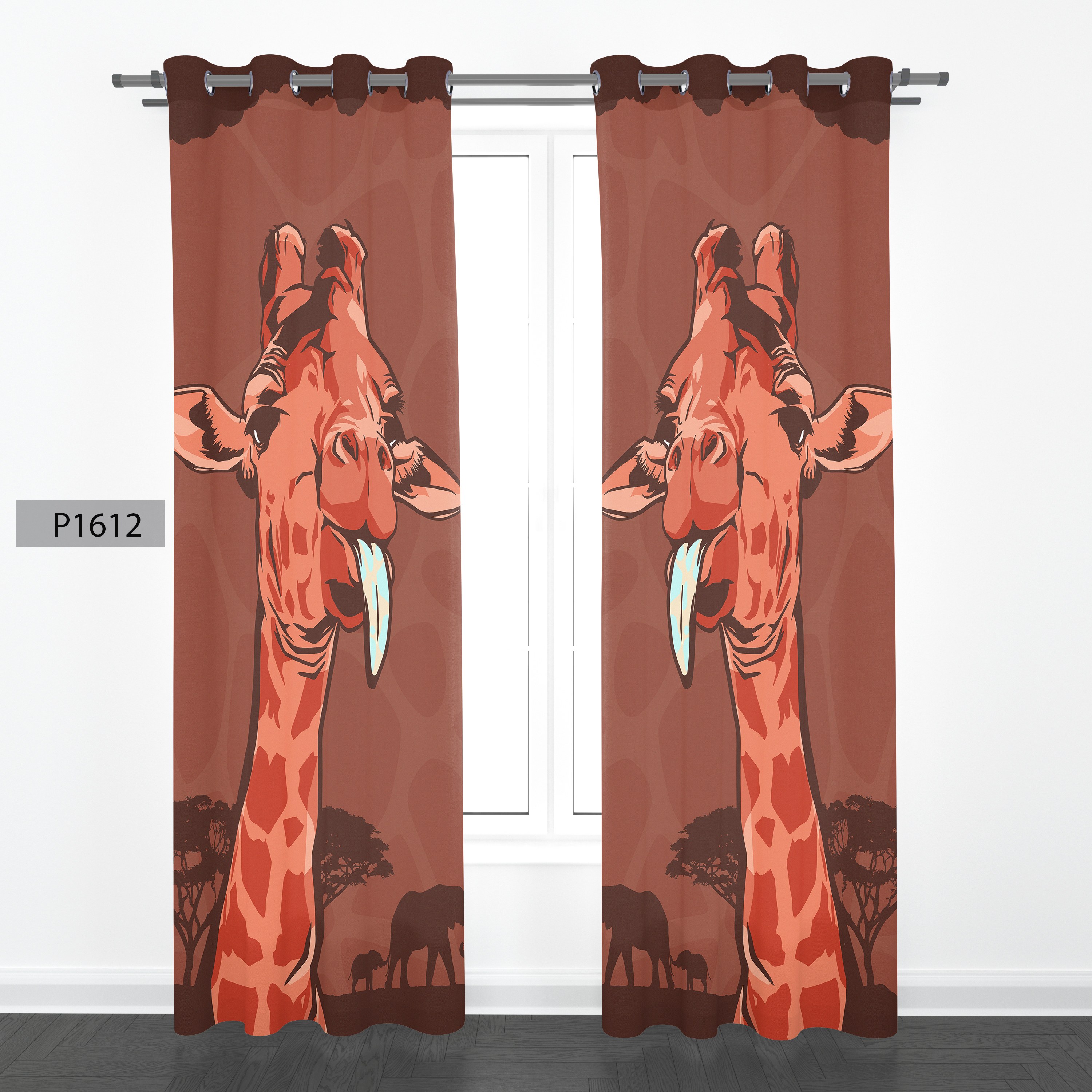 پرده هازان چاپی دوقواره دوخته شده پانچ شده هر قواره عرض 140ارتفاع 190 کد1612